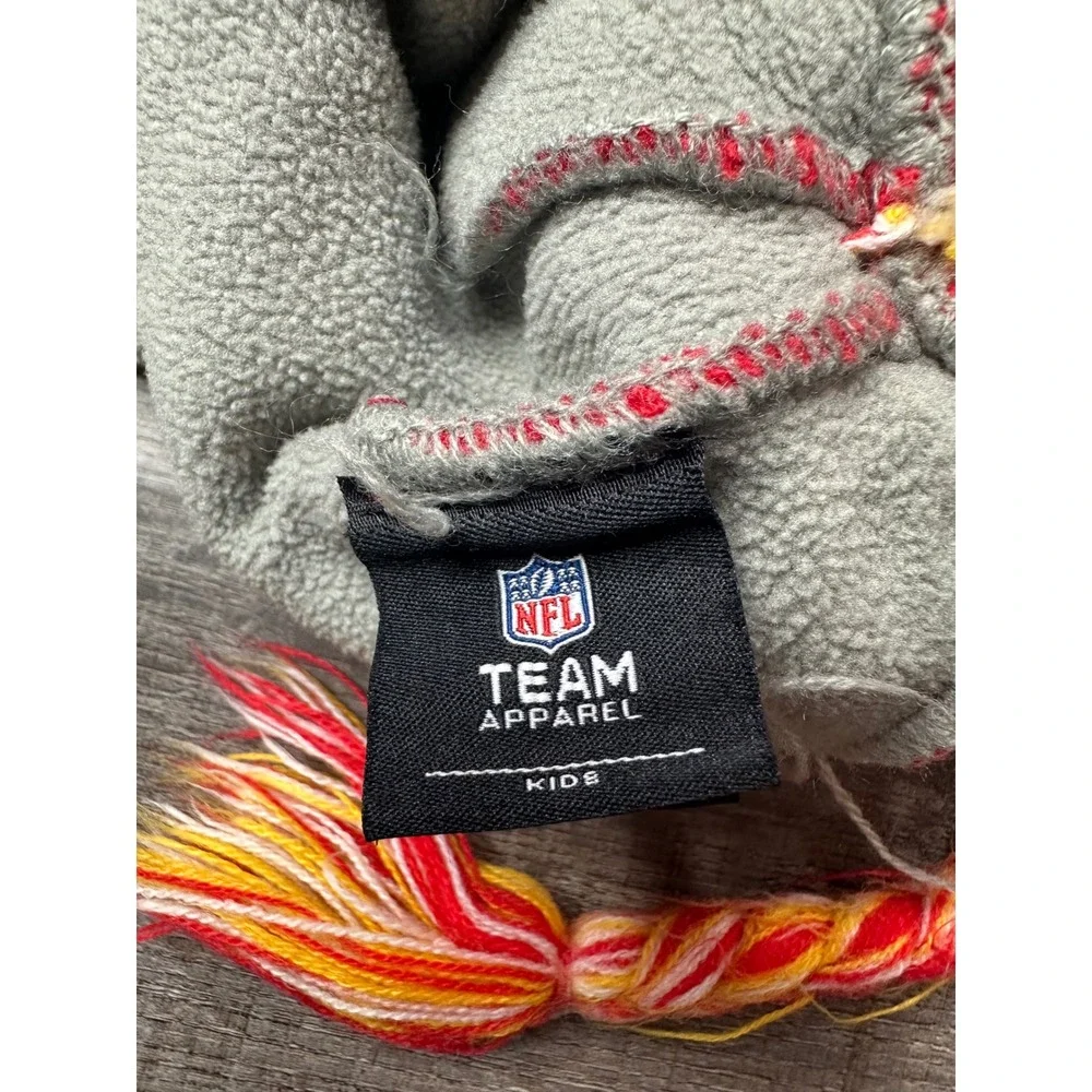 NFL Team Apparel Kids Kansas City Chiefs Knit Trapper Hat Pom Beanie Red Yellow